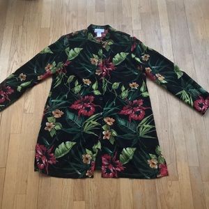 Sheer Black Botanical Print Tunic